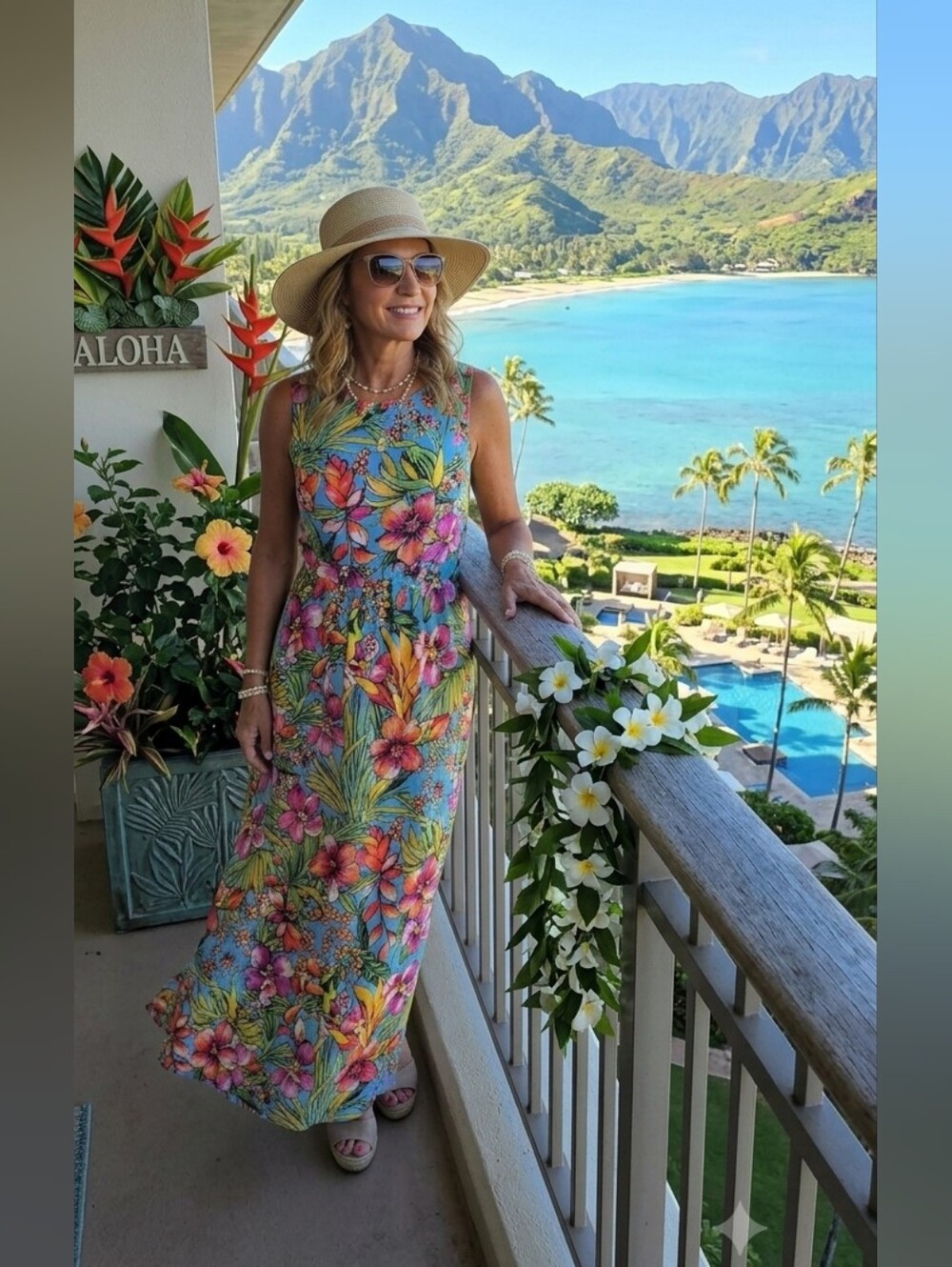 Talbots Size 6- Tropical Floral Maxi Dress - Blue Floral - Picture 2 of 7